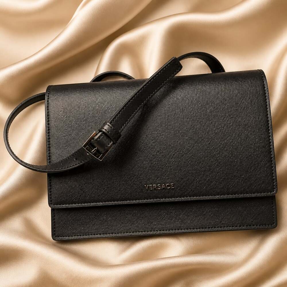 Versace Black Saffiano Leather Crossbody Bag